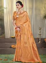 Silk Peach Festival Wear Weaving Saree